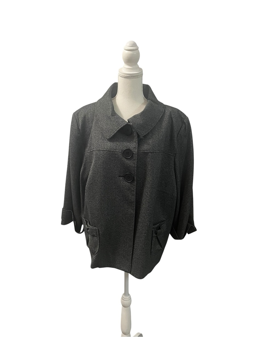 Larry Levine Woman Stretch Gray Herringbone 3/4 Sleeve Lined Jacket 2X Pockets